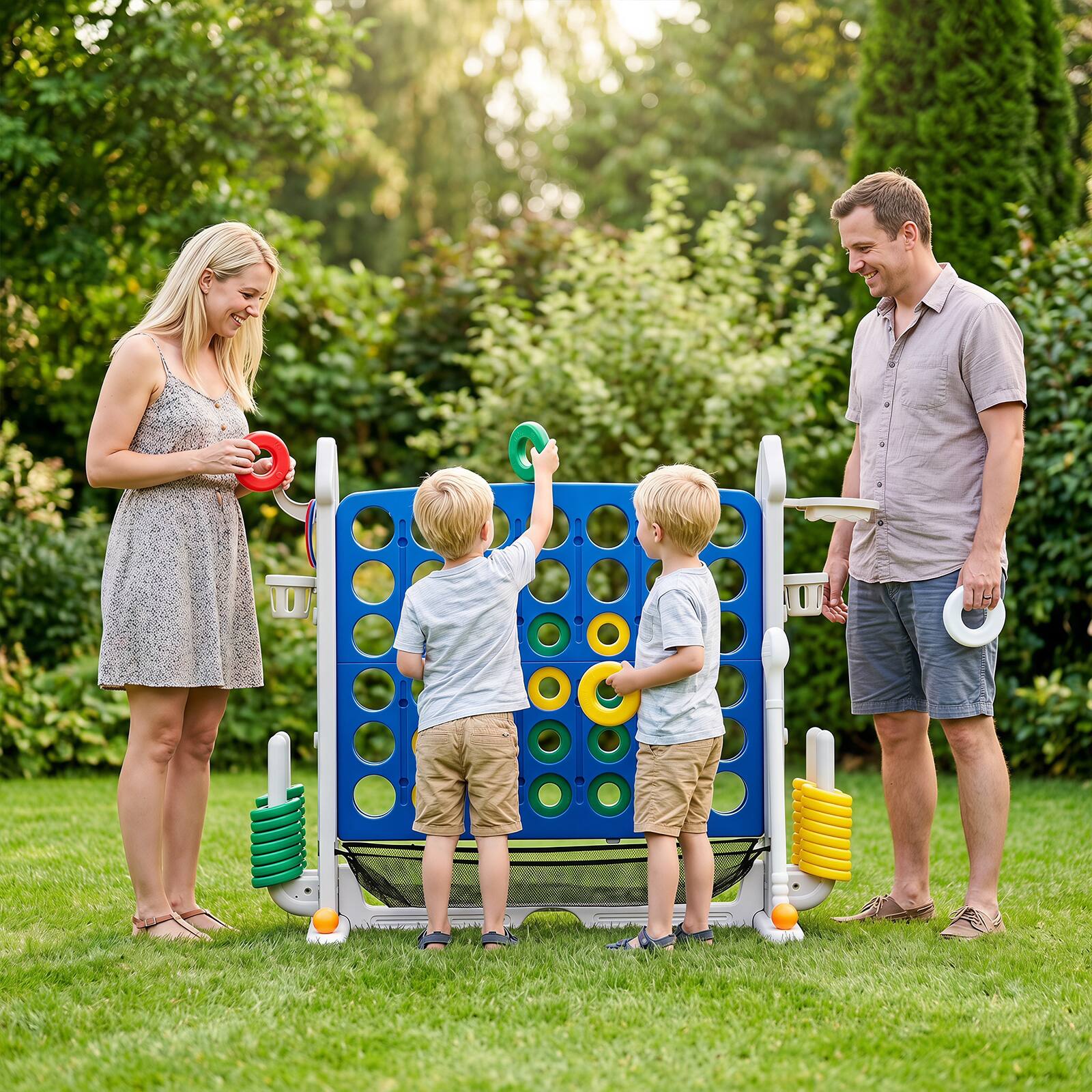 Alt View 1. Costway - Costway 4 in a Row Connect Game with Mesh Net, Carrying Bag, Height Adjustable, Ring Toss - Blue+Gray.