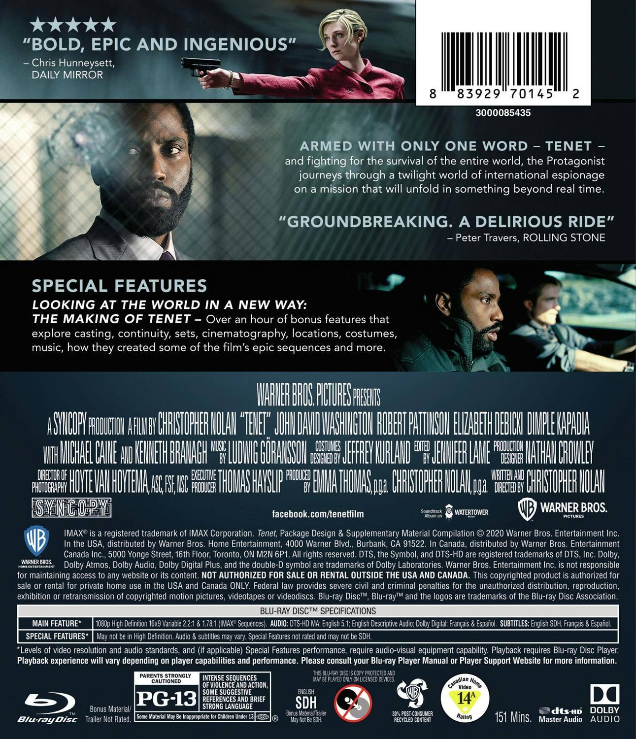 Back. Tenet (with DVD) [Blu-ray].