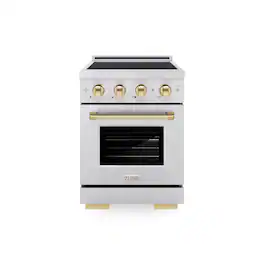 ZLINE - Autograph 24 in. 3.2 cu. ft. Paramount Freestanding Induction Range with 3 Burners and Electric Oven w/ Gold Accents - Stainless Steel