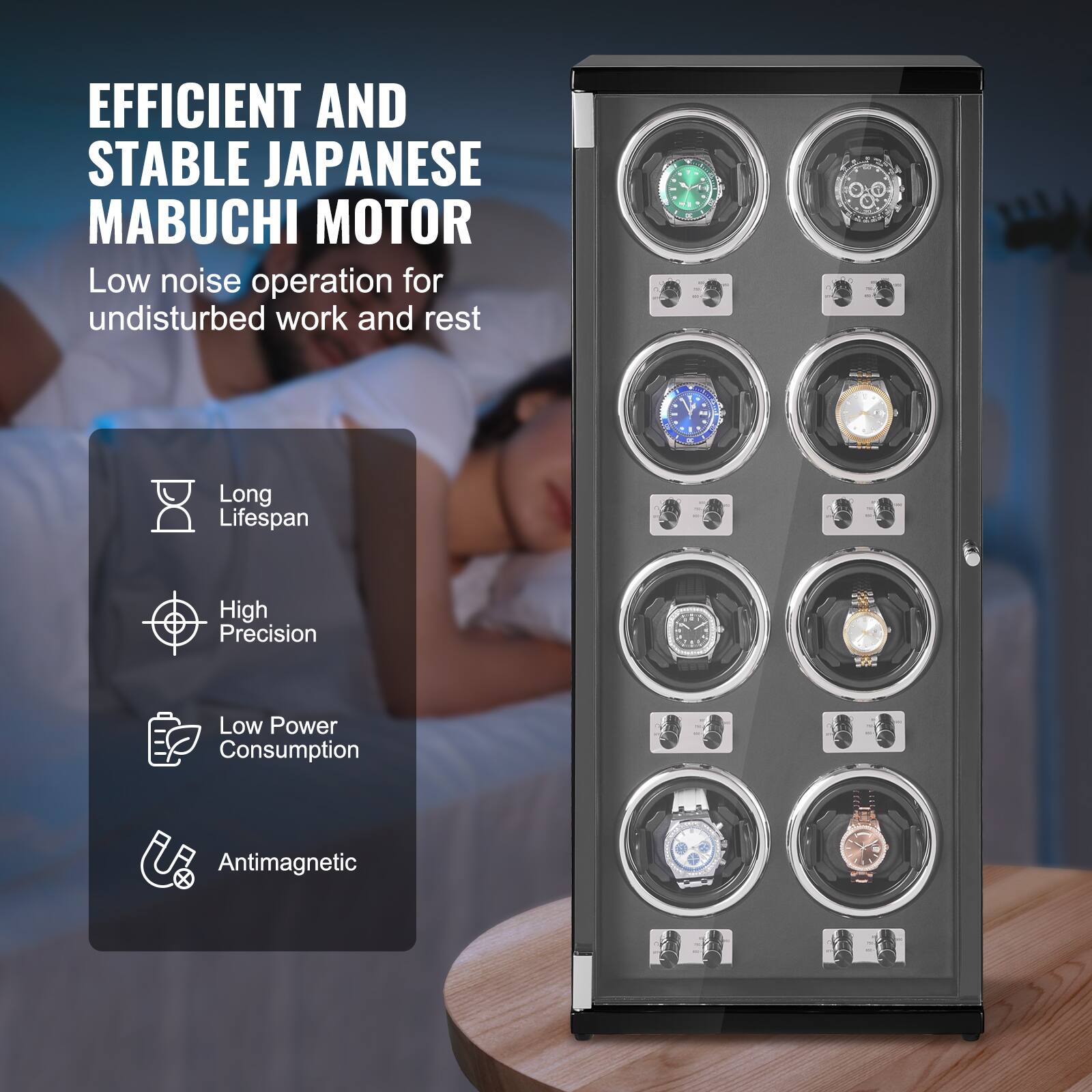 EFFICIENT AND STABLE JAPANESE MABUCHI MOTOR  
Low noise operation for undisturbed work and rest  

- Long Lifespan  
- High Precision  
- Low Power Consumption  
- Antimagnetic
