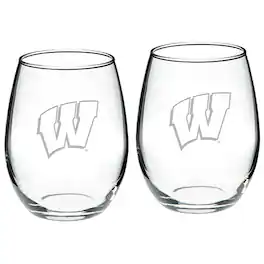 Jardine - Wisconsin Badgers 2-Piece 21oz. Stemless Wine Glass Set - Multicolor