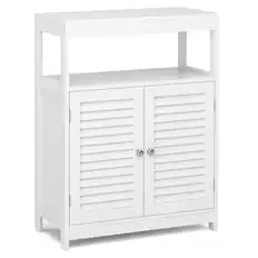 Front. Costway - Costway Bathroom Floor Cabinet Free Standing Storage Organizer w/ Double Shutter Doors - White.