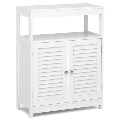 Front. Costway - Costway Bathroom Floor Cabinet Free Standing Storage Organizer w/ Double Shutter Doors - White.