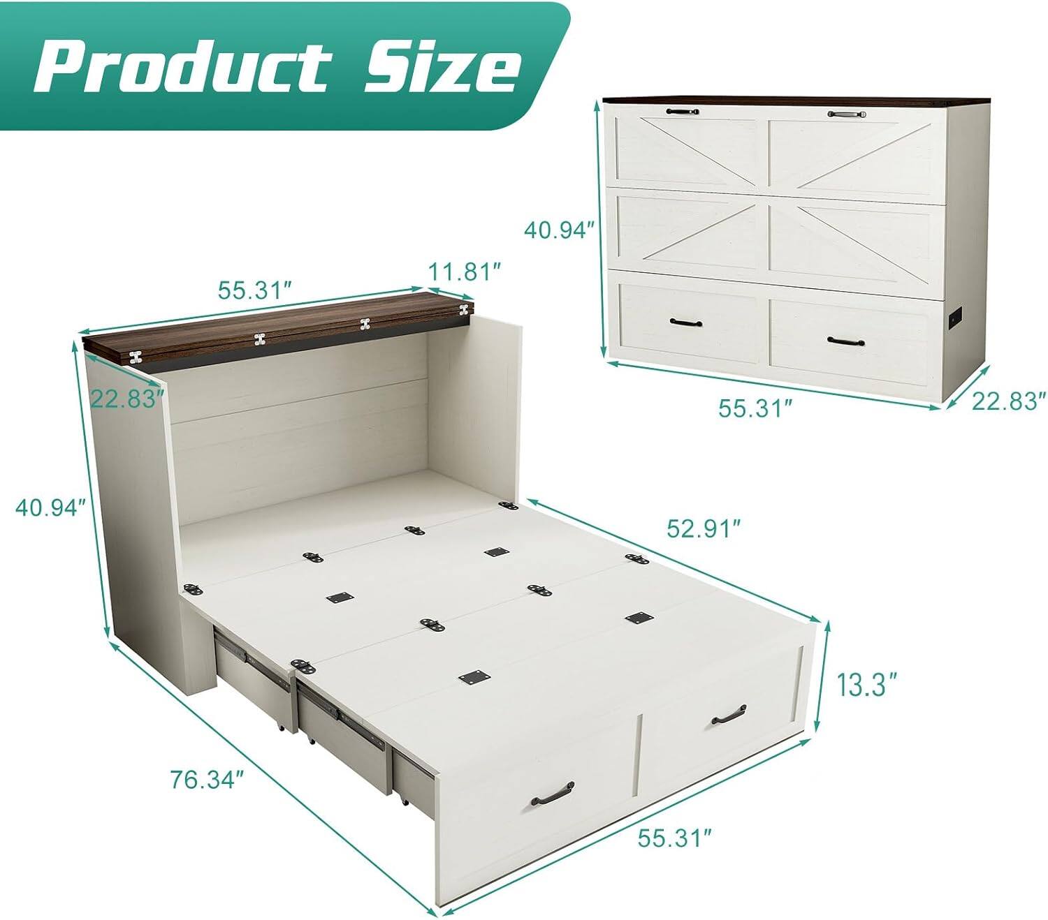 Product Size: 40.94" x 55.31" x 11.81" x 22.83" x 55.31" x 22.83" x 40.94" x 52.91" x 13.3" x 76.34" x 55.31"