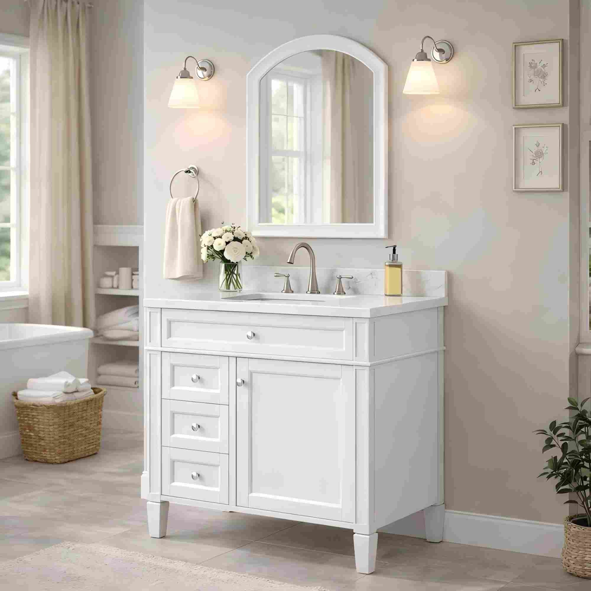 Alt View 1. Boyel Living - 30 Inch Bathroom Vanity Cabinet Only No Sink Green 2 Drawers and Tip Out DrawerWhite - White.