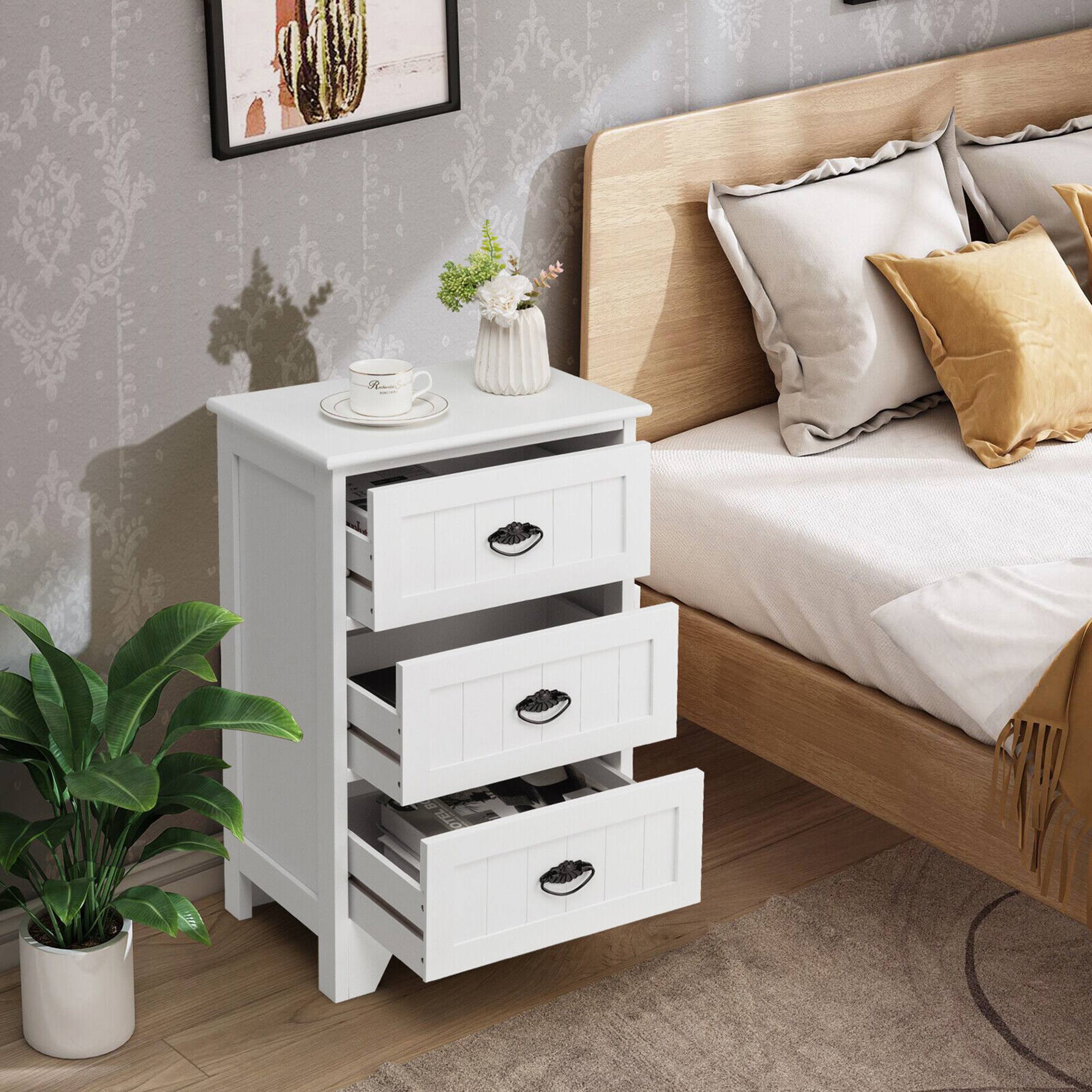 Alt View 3. Gymax - Gymax 2 PCS 3 Drawers Nightstand End Table Bedroom Storage Wood Side Bedside White - White.