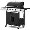 Front. U-HOMY - Propane Grill with Side Burner and Locking Wheels, 395 sq in Cooking Surface, 36,000 BTU - 4+1 Burner.