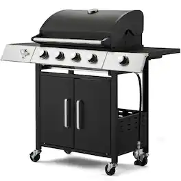 U-HOMY - Propane Grill with Side Burner and Locking Wheels, 395 sq in Cooking Surface, 36,000 BTU - 4+1 Burner