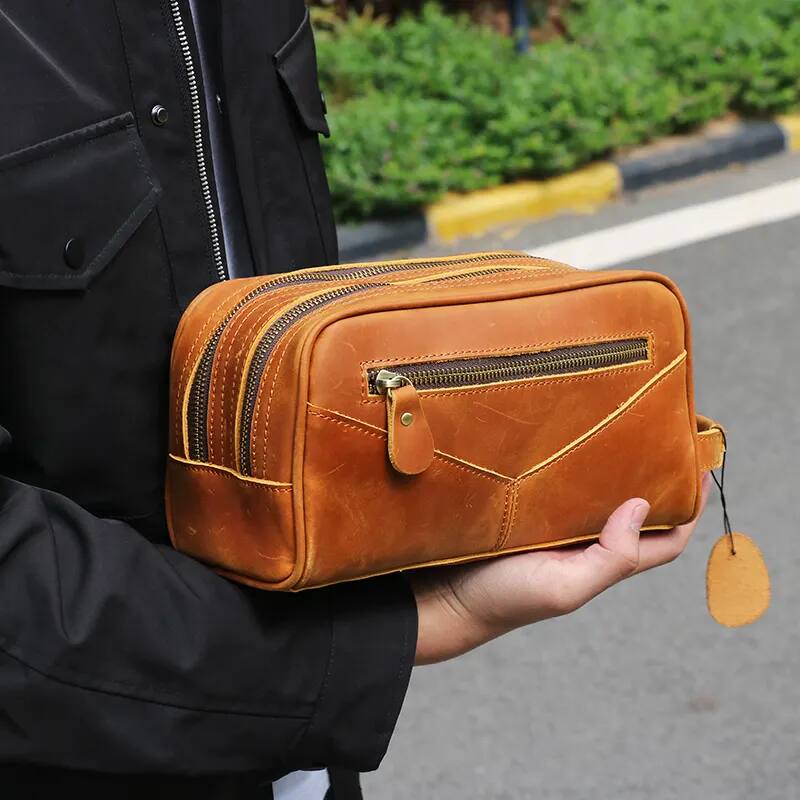 Back. Steel Horse Leather - The Nomad Toiletry Bag | Genuine Leather Travel Toiletry Bag - Brown.