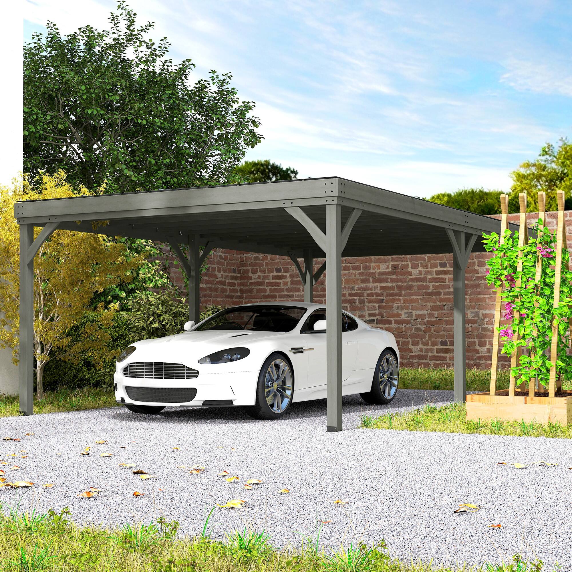 Alt View 7. Outsunny - 12' x 20' Outdoor Pergola, Wood Gazebo Grape Trellis with Concrete Anchors for Climbing Plant Support - Gray.