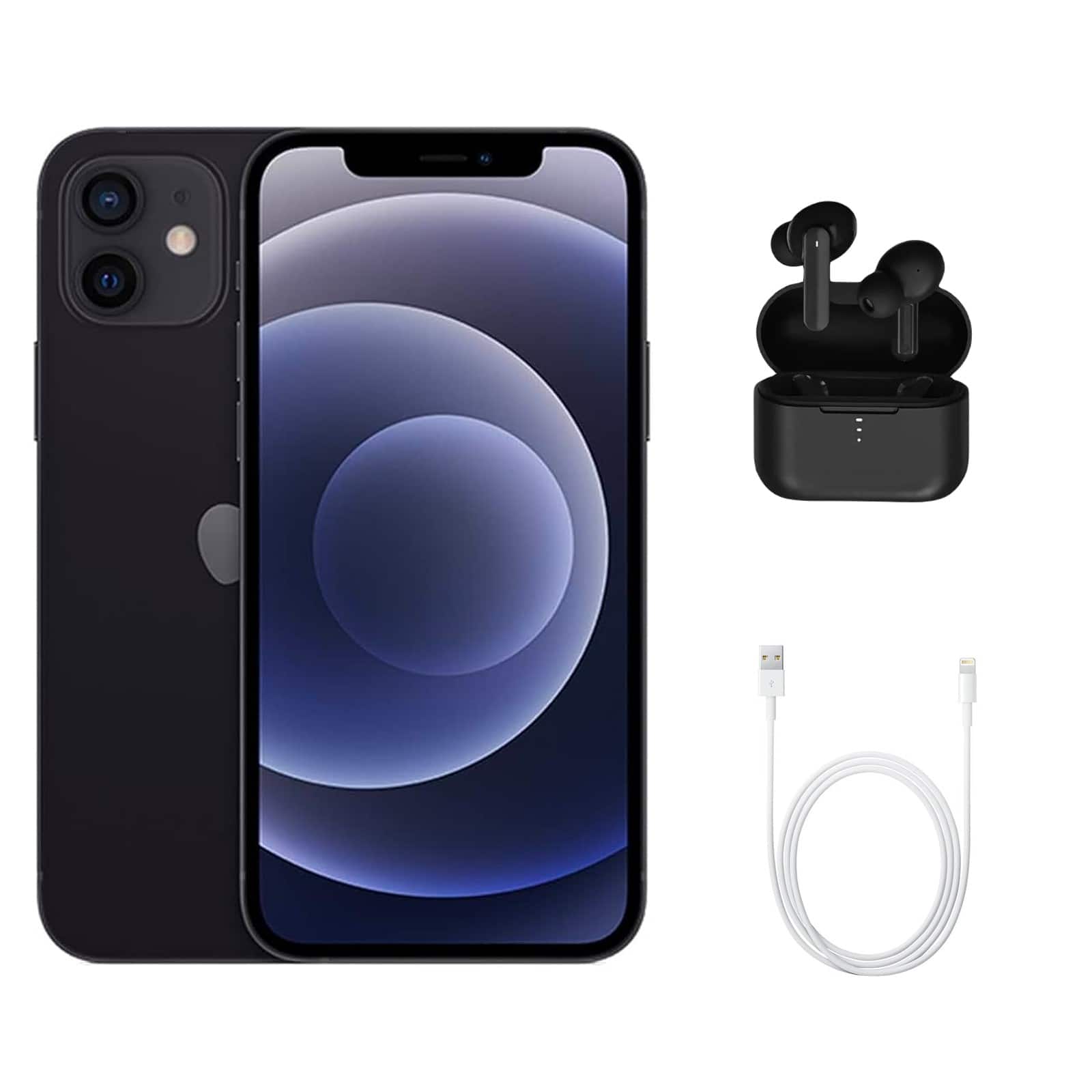 Apple - iPhone 12 A2172 (Fully Unlocked) 64GB w/ Wireless Earbuds - Black