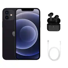 Apple - iPhone 12 A2172 (Fully Unlocked) 64GB w/ Wireless Earbuds - Black