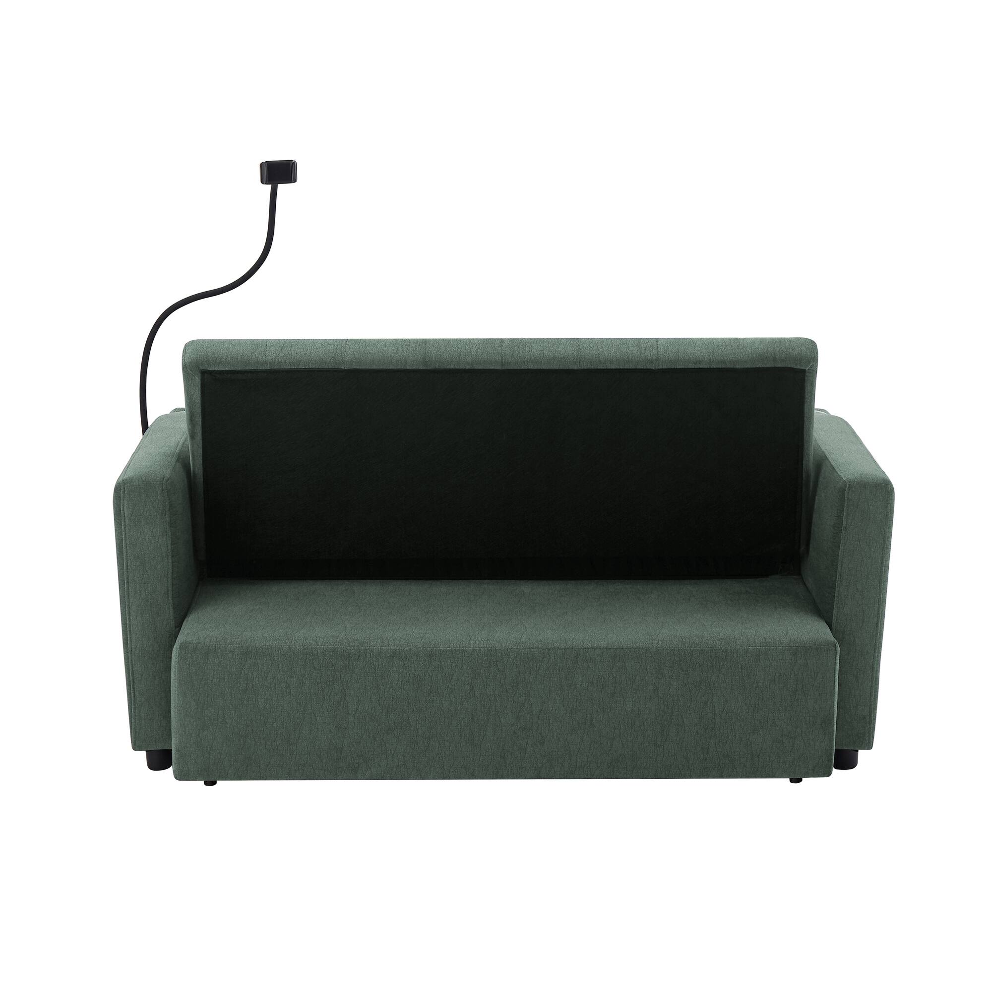 Alt View 2. Whisen - Convertible Sofa Bed Loveseat Sofa with Three USB Ports,Cup Holders,360°Swivel Phone Holder and Adjustable Backrest - Green.