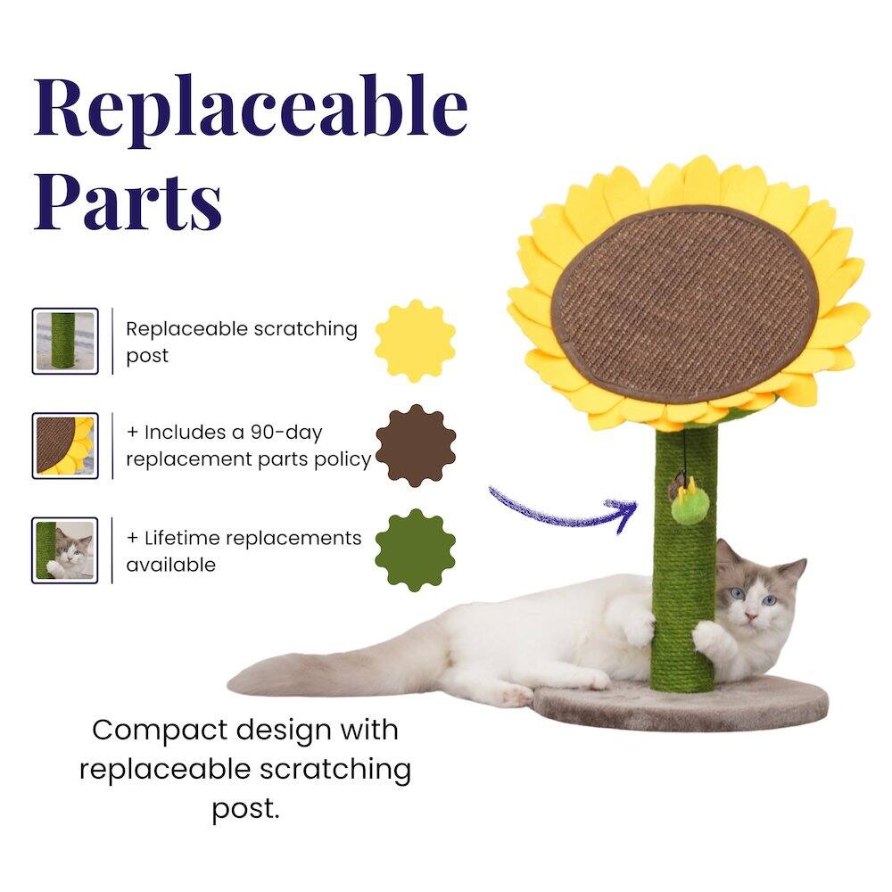 Replaceable Parts  
- Replaceable scratching post  
- Includes a 90-day replacement parts policy  
- Lifetime replacements available  

Compact design with replaceable scratching post.