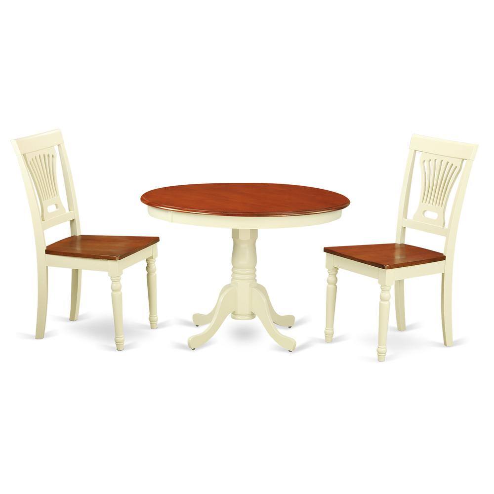 Left. East West Furniture - 3 Pc set with a Round Dinette Table and 2 Wood Dinette Chairs in Buttermilk and Cherry . - Buttermilk & Cherry.