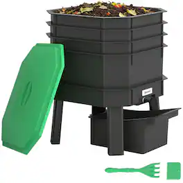 Outsunny - 4-Tray Worm Composter Bin, 7.4 Gal Outdoor & Indoor Worm Composter, Farm Starter Kits for Vermicomposting Starter