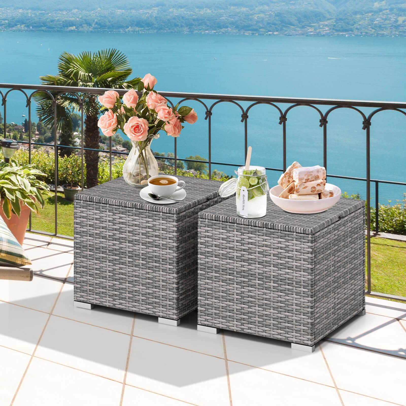 Alt View 3. Costway - Costway 2PCS Patio Rattan Ottomans Seat Side Table Storage Box Footstool with Cushion - Black+Gray.