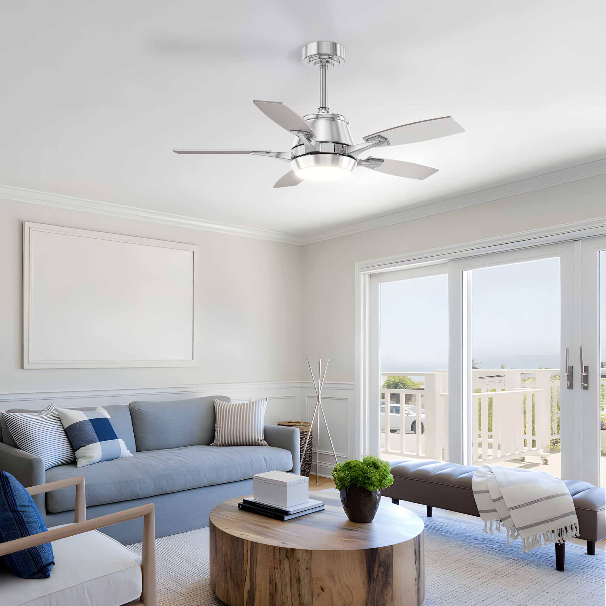 Siljoy - 42" Modern Low Profile Ceiling Fan with Light and APP/Remote,DC Reversible Motor, Dimmable LED for Bedroom/Living Room - Chrome