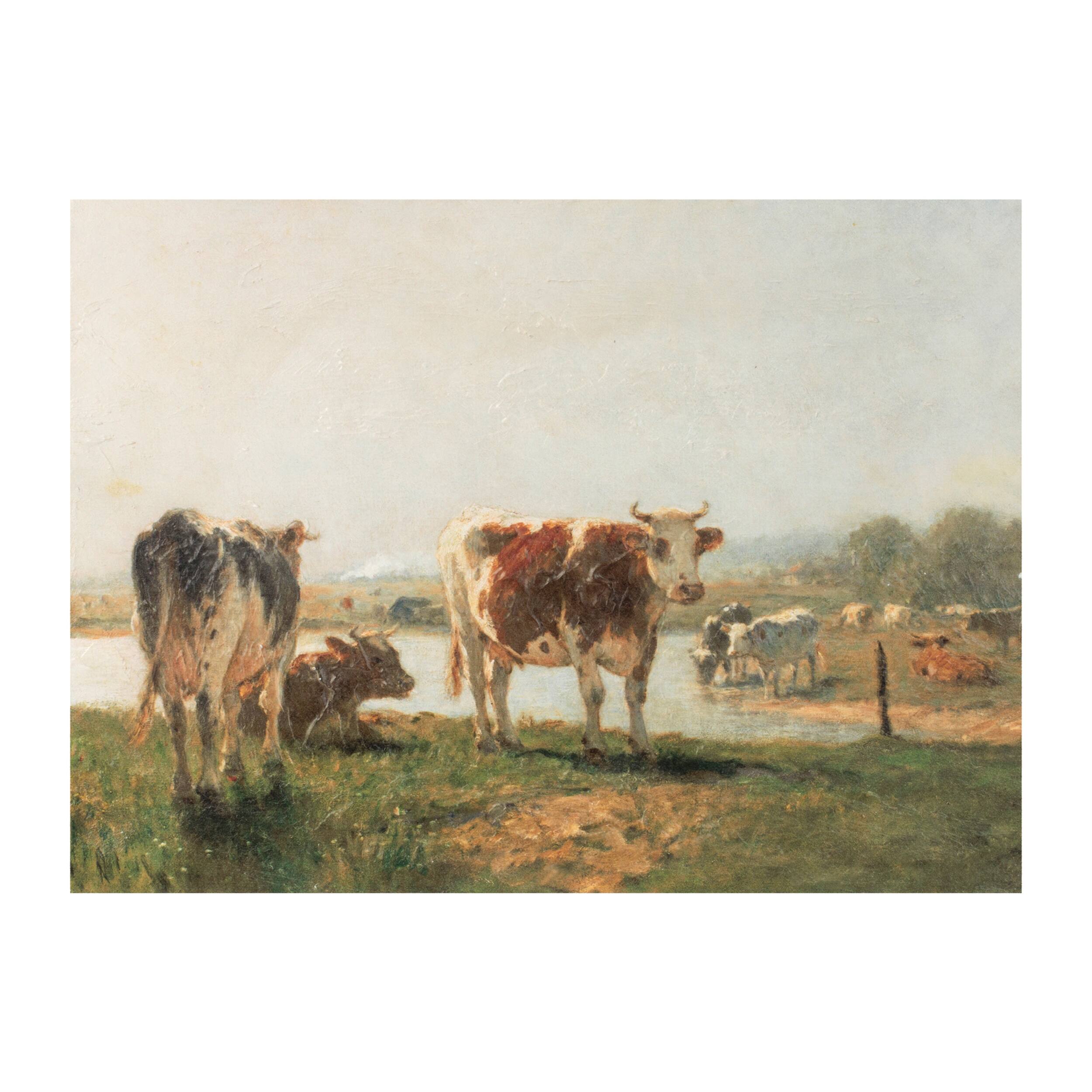 BreeBe - Cattle Landscape Print Wall Art 15.75"L - Brown, Green