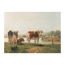 BreeBe - Cattle Landscape Print Wall Art 15.75"L - Brown, Green