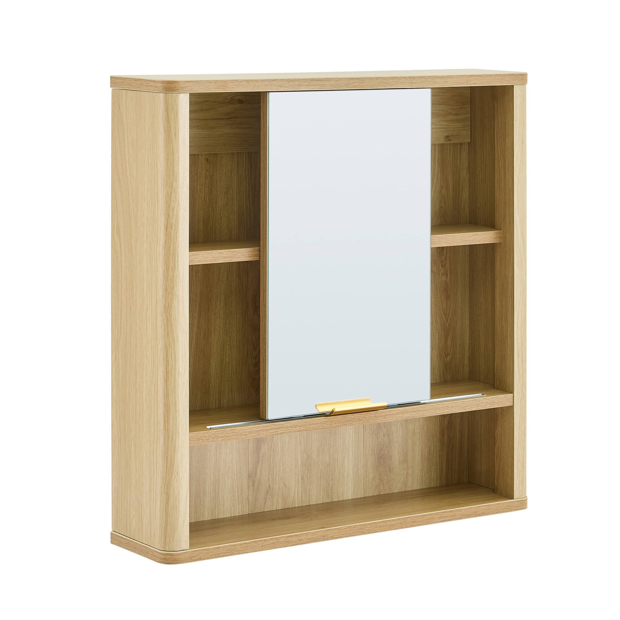 Alt View 9. Loheer - Loheer- Wall Mounted Bathroom Mirror Cabinet with Open Shelves Natural Wood Finish 1.79ft x 0.42ft x 1.83ft - Wood.