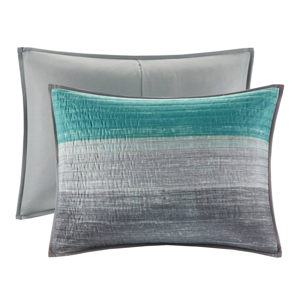 Alt View 3. Gracie Mills - Gracie Mills Ianne Modern 8-Piece Watercolor Stripe Quilt Set with Cotton Bed Sheets - Aqua.