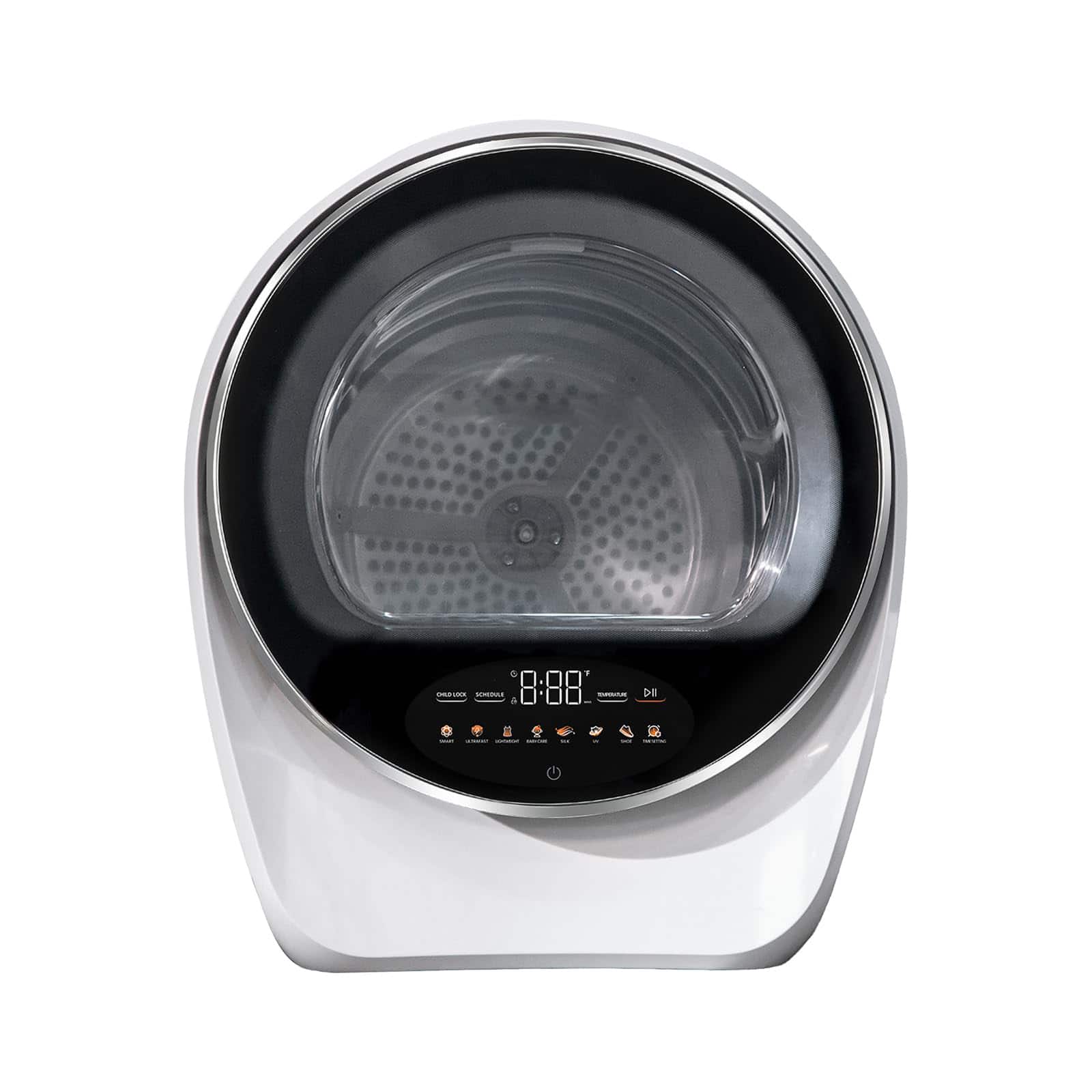 GlowWise - Portable Dryer, 1 cu.ft 1050W Compact Machine with 8 Drying Modes, Stainless Steel Drum for Apartment - White