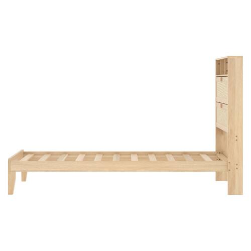 Alt View 3. Winado - Bed Frame with Storage Headboard and Charging Station, Rattan Platform Bed Wood Bed with Shelves, No Box Spring Needed - Natural,Twin Size.