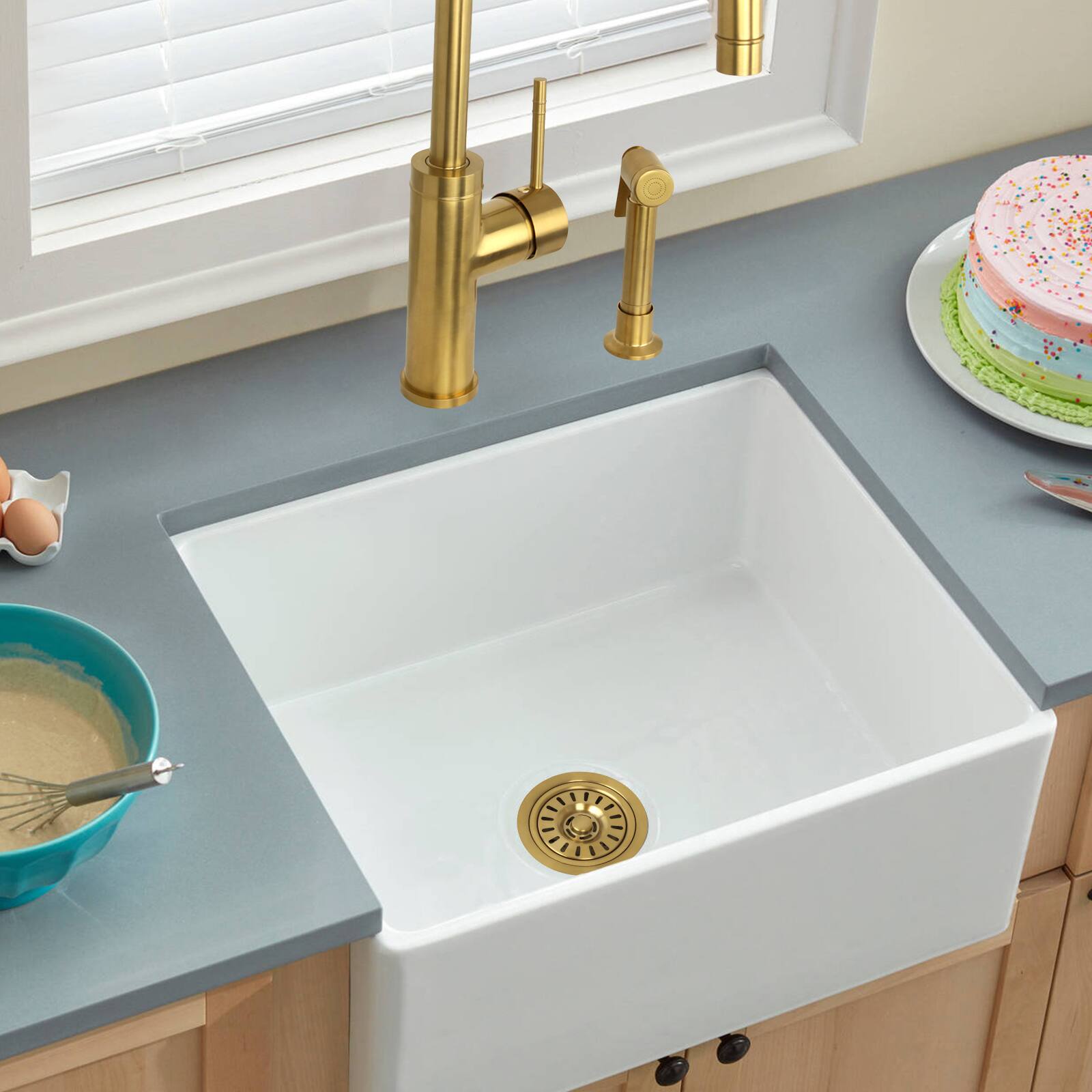 Alt View 3. Akicon - Akicon Brass Garbage Disposal Flange Stopper Kitchen Sink One Size Rim for 3-1/2 in. Drain Hole in Brushed Gold - Brushed Gold.
