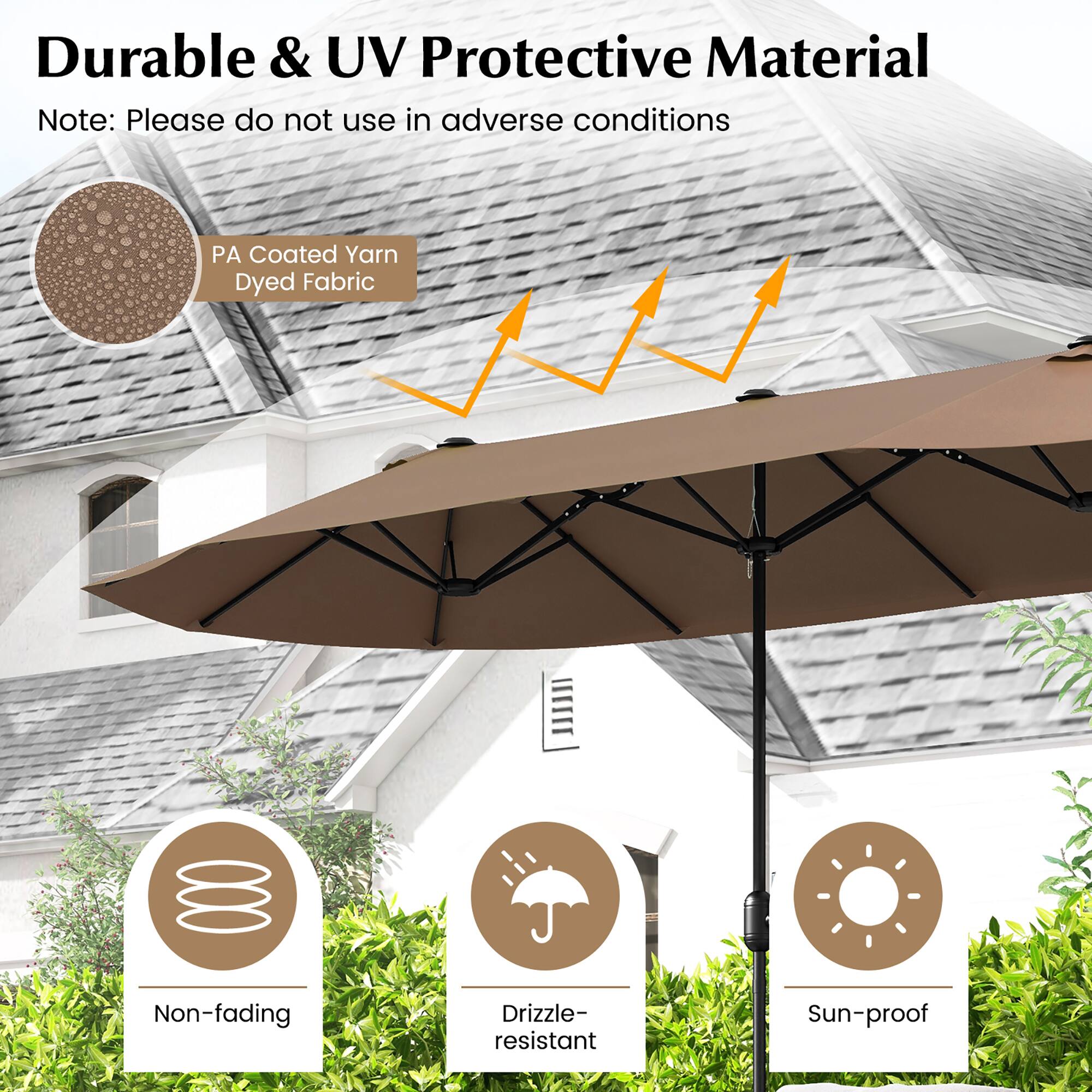 Durable & UV Protective Material

PA Coated Yarn Dyed Fabric

Non-fading
Drizzle-resistant
Sun-proof

Note: Please do not use in adverse conditions