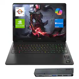 HP OMEN - 16" FHD+ Gaming Laptop - AMD Ryzen AI 7 350, 64GB RAM - 2TB SSD - NVIDIA GeForce RTX 5060 - Thunderobot 7 in-1 USB-C Hub - Black