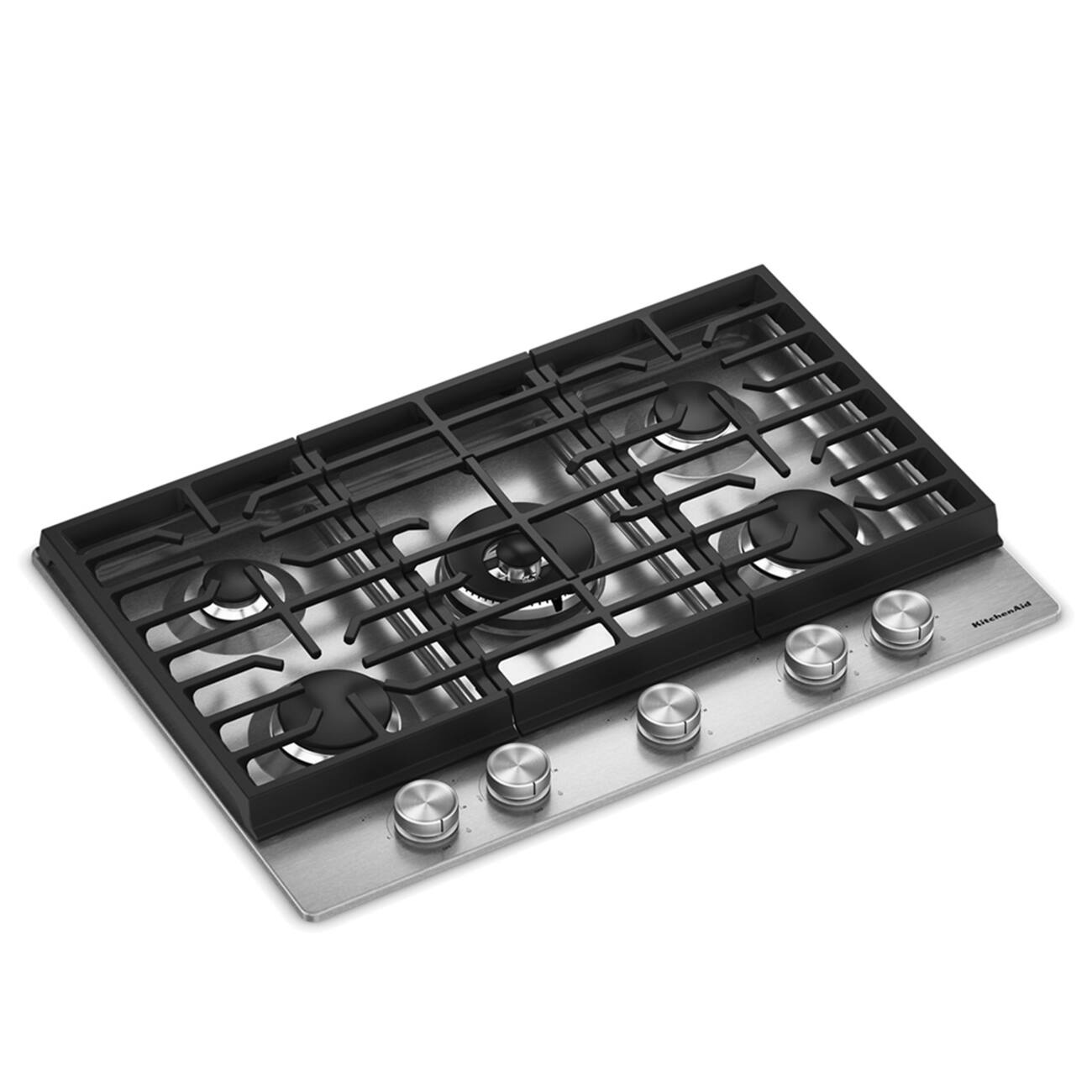 Angle. KitchenAid - KitchenAid - KitchenAid 30 in. Gas Cooktop with 5 Burners and Integrated Wok Grate - Stainless Steel.