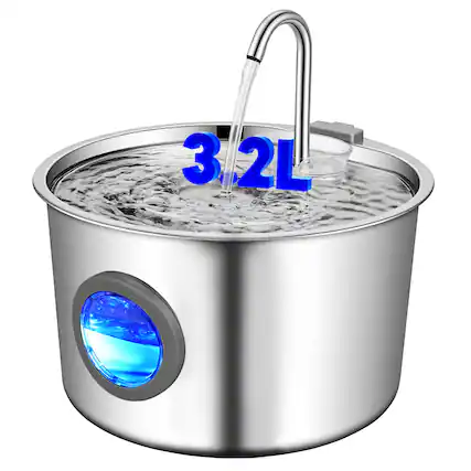 Front. Supet - Automatic Stainless Steel Cat Water Fountain, 108-oz / 3.2-L - Stainless Steel.