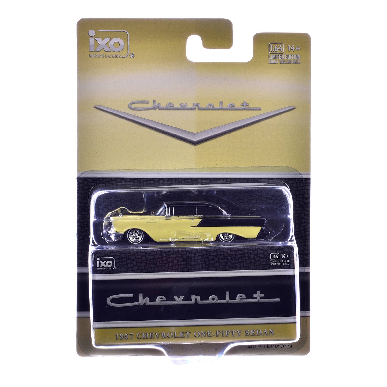 ixo MODELCARS  
1:64 14+ LIMITED EDITION ADULT COLLECTIBLE  
Chevrolet  
CHEVROLET ONE-FIFTY SEDAN 1957  
Contains: 1 Diecast Vehicle