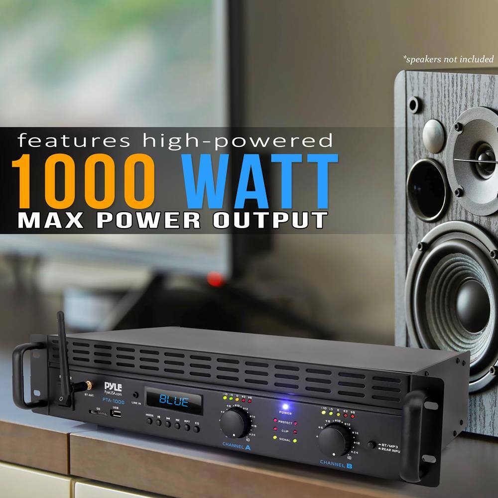 *speakers not included

features high-powered  
1000 WATT  
MAX POWER OUTPUT

PYLE  
PTA-1000  
BLUE