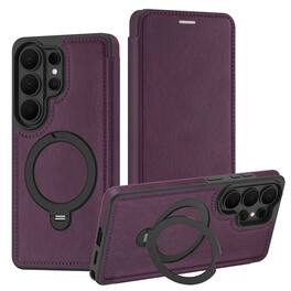 Dteck - For Samsung Galaxy S26 Ultra Shockproof Leather RFID Blocking Card Slots Full Protection Mag Safe Case RIng Kickstand - Purple