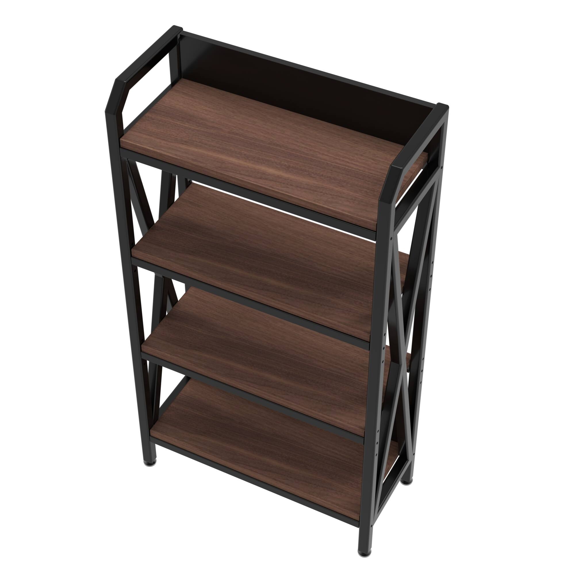 Alt View 4. GOODSILO - 4-Tier Metal and Wood Kitchen Storage Shelf Organizer for Pantry Bathroom Garage Closet - Black+Black Brown.