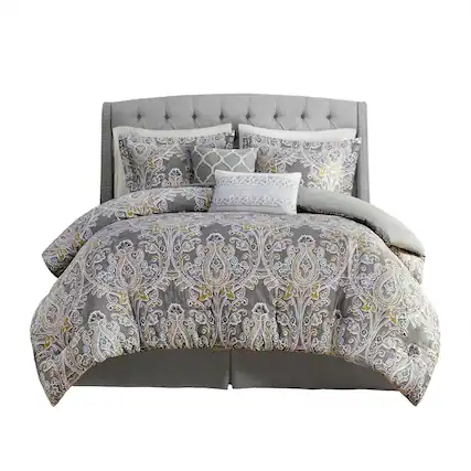 Front. Gracie Mills - Gracie Mills Brant 6-Piece Damask Cotton Sateen Comforter Set - Grey.