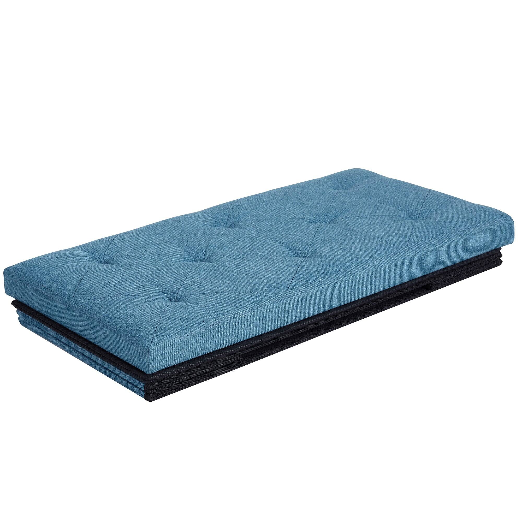 Left. Vecelo - 30" Storage Ottoman Bench with Folding Design, Large Capacity Linen Storage Bench for Bedroom & Living Room - Blue.