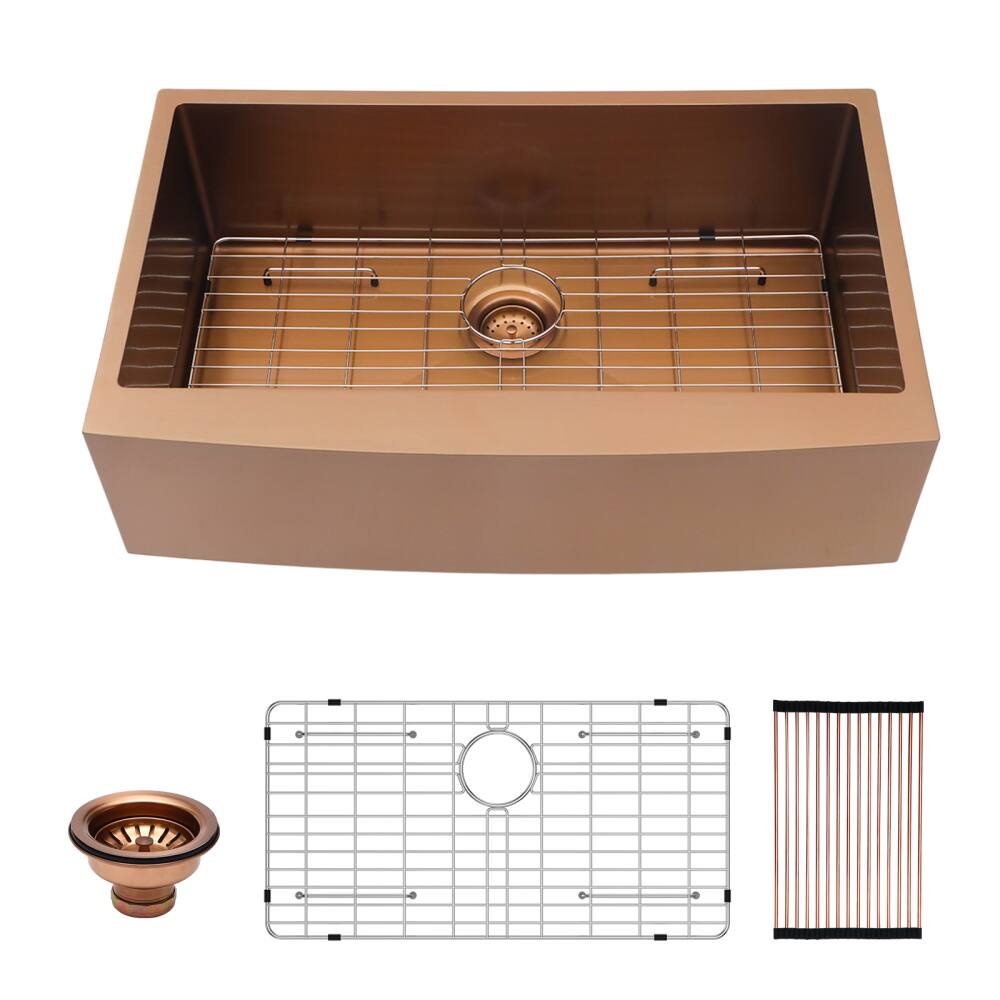 Alt View 6. JUJABU - 33 in. Rose Gold Stainless Steel Kitchen Sink 16 gauge Apron Front - Rose Gold.