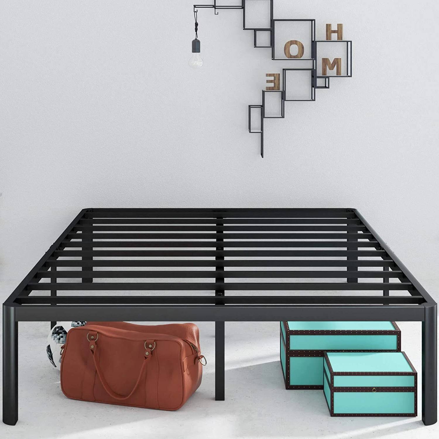 Angle. Hivvago - Hivvago King Metal Platform Bed Frame with Rounded Legs 700 lbs Weight Capacity - Black.