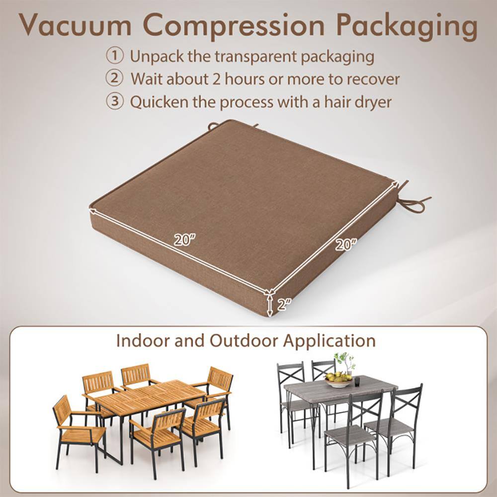 Vacuum Compression Packaging

1. Unpack the transparent packaging
2. Wait about 2 hours or more to recover
3. Quicken the process with a hair dryer

Indoor and Outdoor Application

20" x 20" x 2"