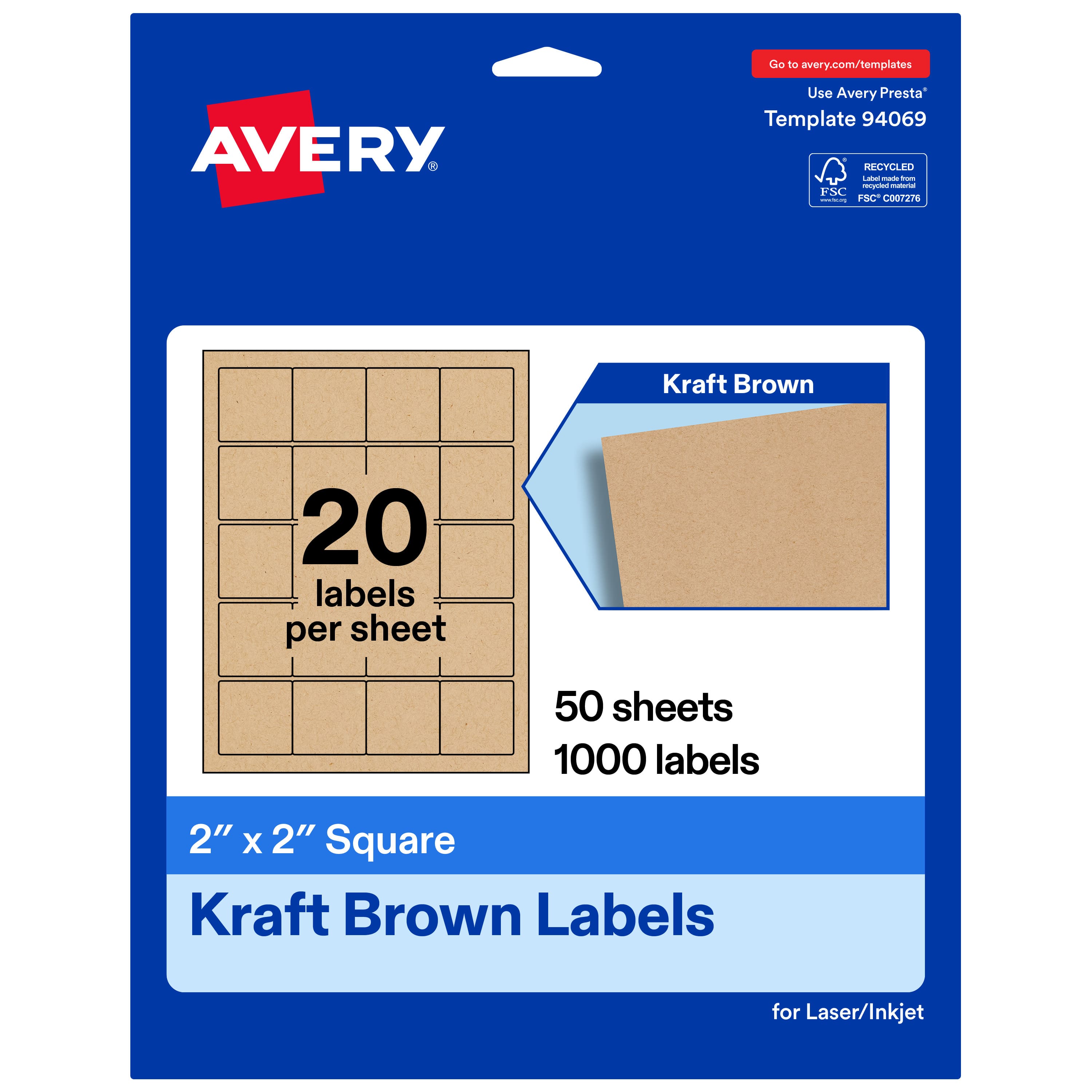 "Avery - Avery® Kraft Square Labels, 2"" x 2"", 1000 Total - Brown" price history on PriceWatchPro