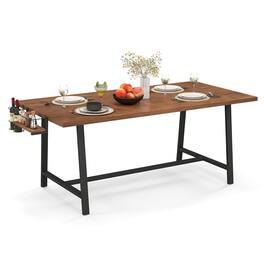 Gymax - 72'' Industrial Rectangular Kitchen Table w/ 2-Bottle Wine Rack Condiment Holder - Walnut, Black