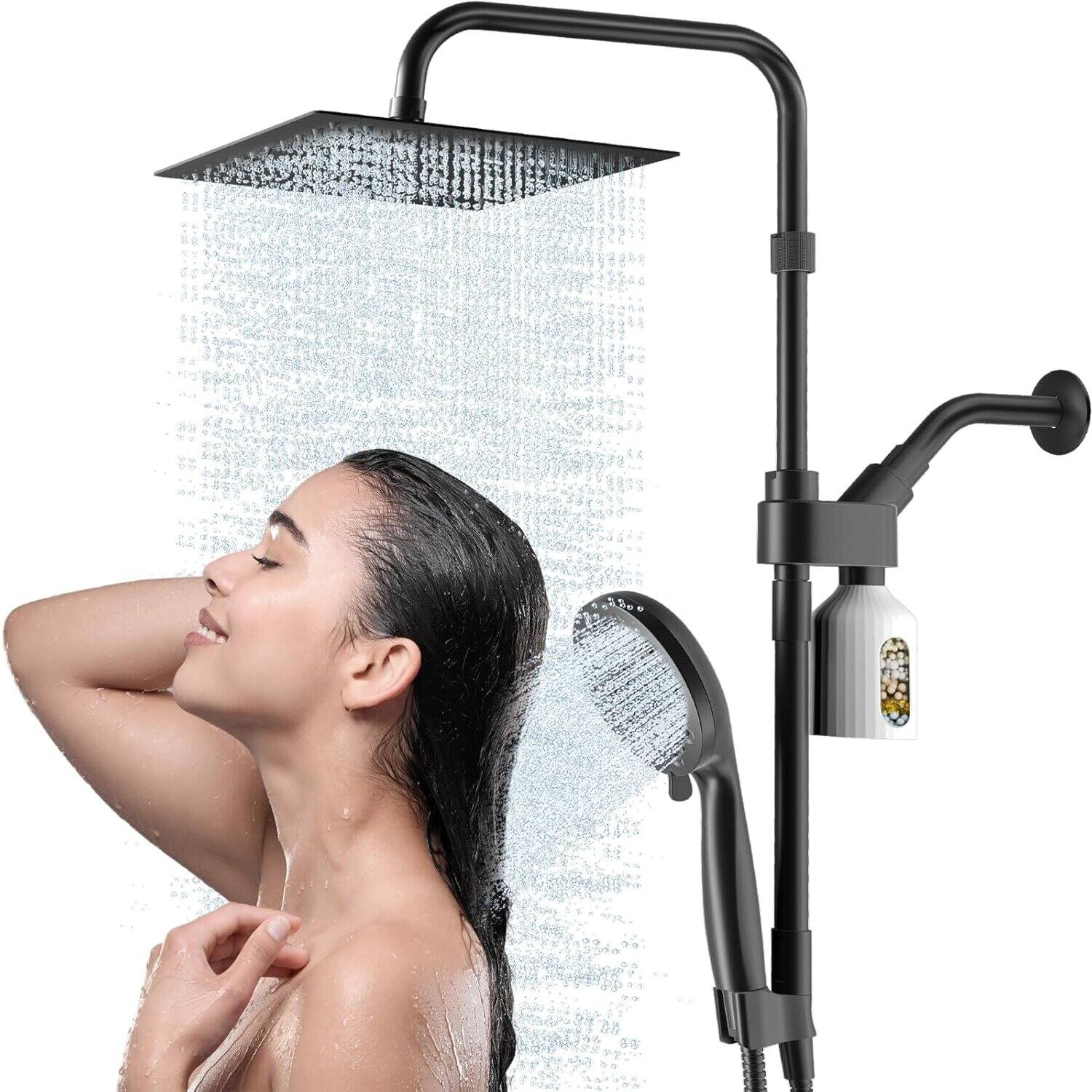 Dazzed Corner - 10" High Pressure Rain Shower & Handheld Combo,Filtered - Black