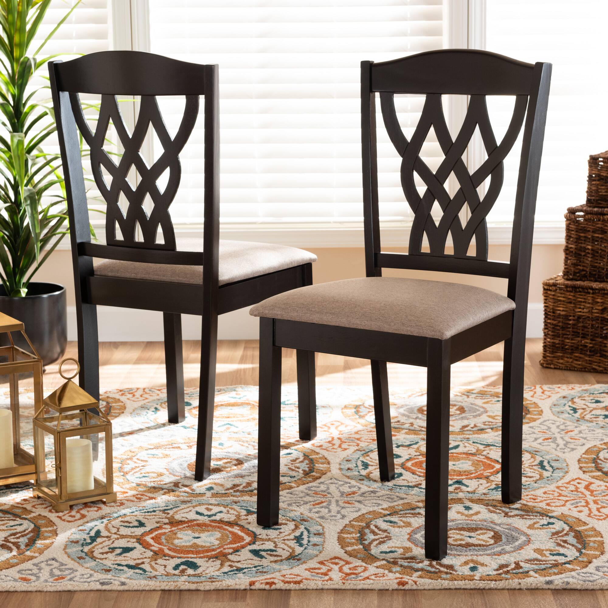 Alt View 1. Baxton Studio - Delilah Modern Fabric Upholstered and Finished Wood 2-Piece Dining Chair Set - Sand/Dark brown.