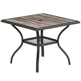 Outsunny - Square Outdoor Dining Table for 4, Patio Table with Umbrella Hole, Shelf, Faux Wood Top for Garden - Gray