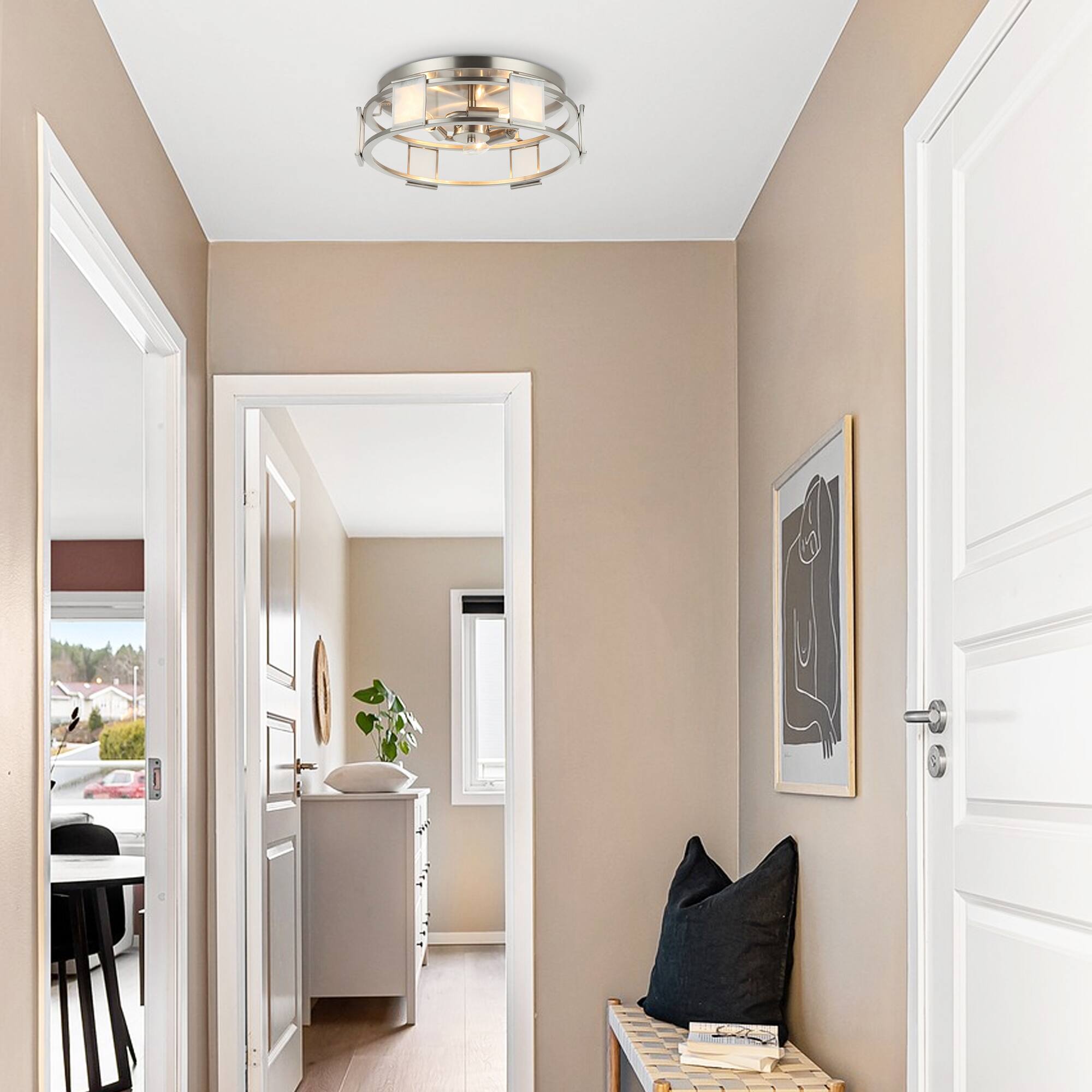 Left. Parrot Uncle - Modern Silver 3-Light Flush Mount Ceiling Light - Silver.