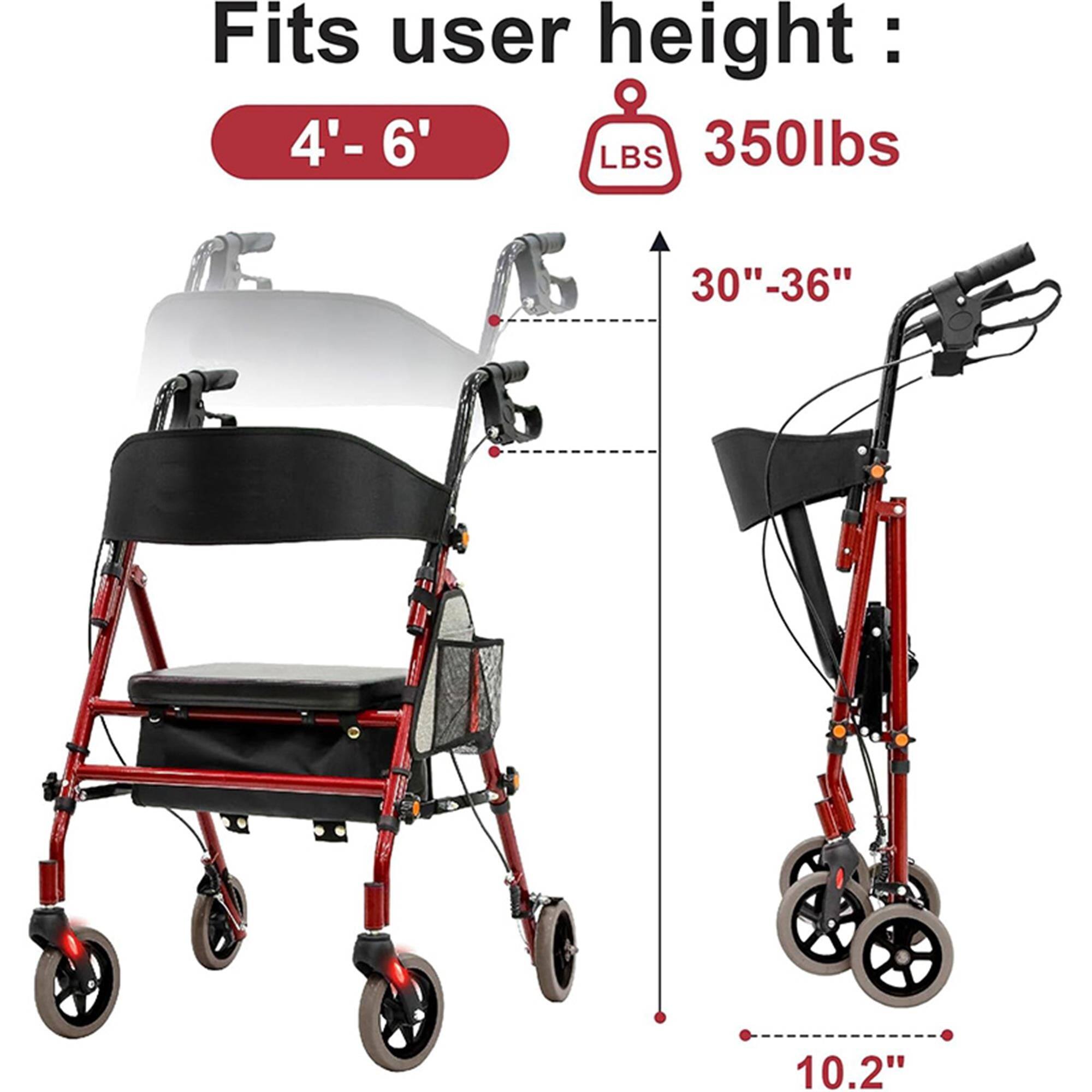 Fits user height: 4'- 6'  
LBS 350lbs  
30"-36"  
10.2"