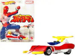Spider Machine GP-7 "Marvel" Diecast Model Car by Hot Wheels - White Metallic And Red Metallic